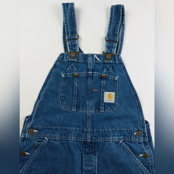 Carhartt Jean Bib Overalls Mens 36x30 Blue Darkstone Denim Work Wear R07-DST - Picture 7 of 8